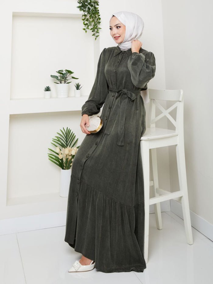 pleated flounce sleeves Abaya - Image 2
